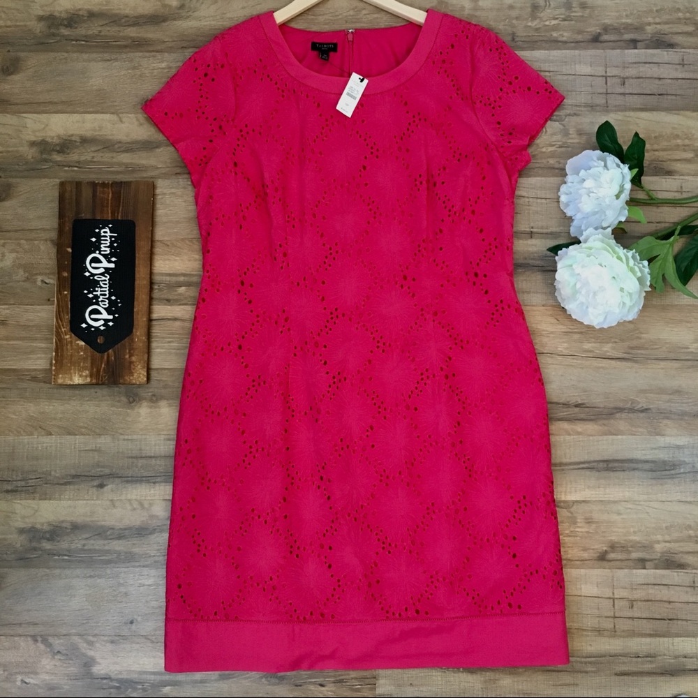 Talbots Eyelet Lace Hemstitch Pink Shift Dress 16P